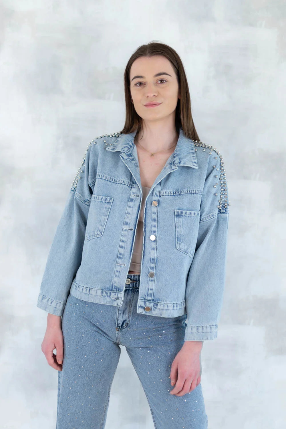 Jachetă denim cu aplicații stea - statement urban 7004-012 - NIZIA
