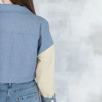 Jachetă cu aspect denim și mâneci crem 7006-012 - NIZIA