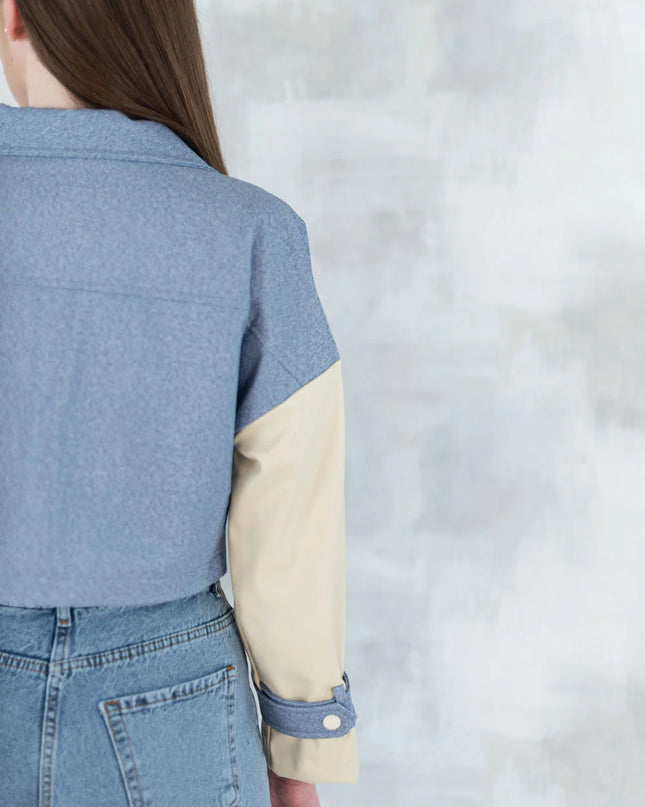 Jachetă cu aspect denim și mâneci crem 7006-012 - NIZIA