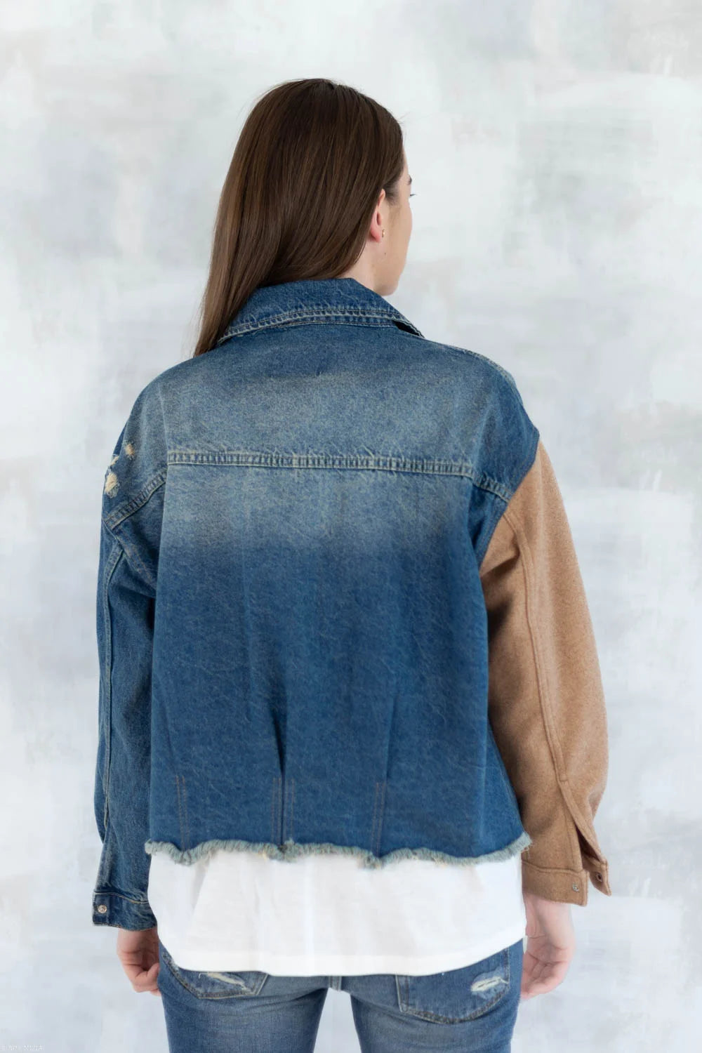 Jachetă oversized în două tonuri - Mix Soft Modal & Recycled 7007-012 - NIZIA