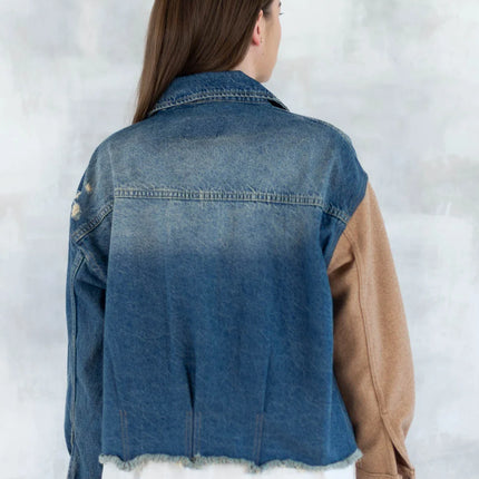 Jachetă oversized în două tonuri - Mix Soft Modal & Recycled 7007-012 - NIZIA
