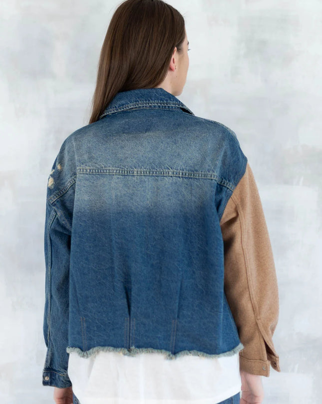 Jachetă oversized în două tonuri - Mix Soft Modal & Recycled 7007-012 - NIZIA