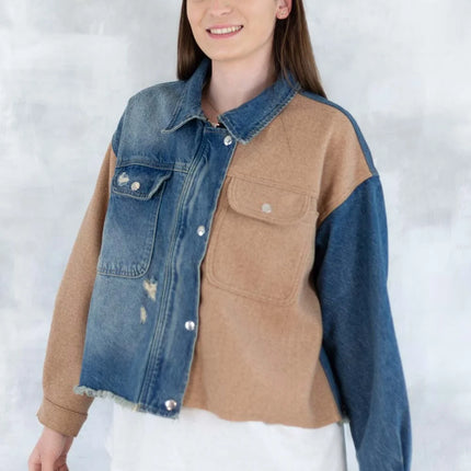 Jachetă oversized în două tonuri - Mix Soft Modal & Recycled 7007-012 - NIZIA