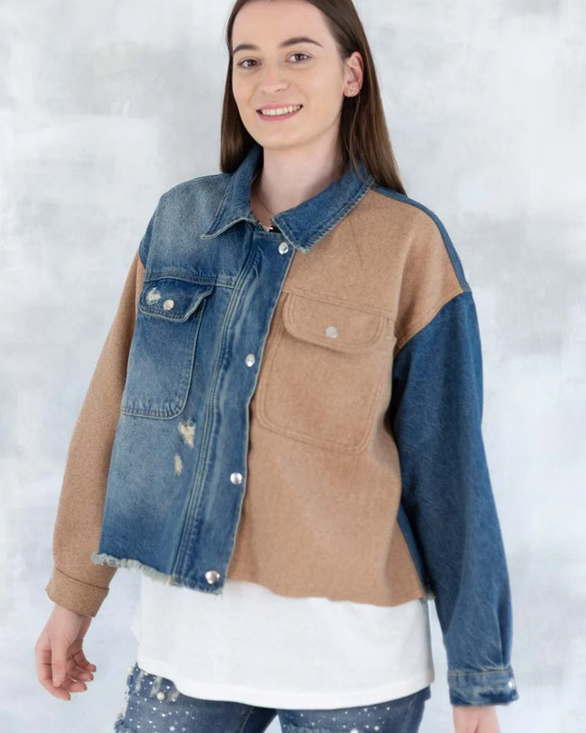Jachetă oversized în două tonuri - Mix Soft Modal & Recycled 7007-012 - NIZIA