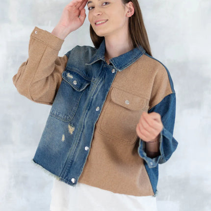 Jachetă oversized în două tonuri - Mix Soft Modal & Recycled 7007-012 - NIZIA
