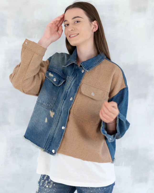 Jachetă oversized în două tonuri - Mix Soft Modal & Recycled 7007-012 - NIZIA