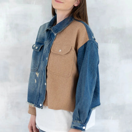 Jachetă oversized în două tonuri - Mix Soft Modal & Recycled 7007-012 - NIZIA