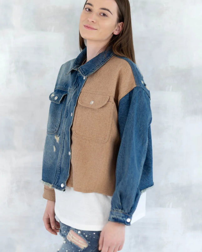 Jachetă oversized în două tonuri - Mix Soft Modal & Recycled 7007-012 - NIZIA
