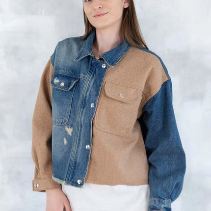 Jachetă oversized în două tonuri - Mix Soft Modal & Recycled 7007-012 - NIZIA