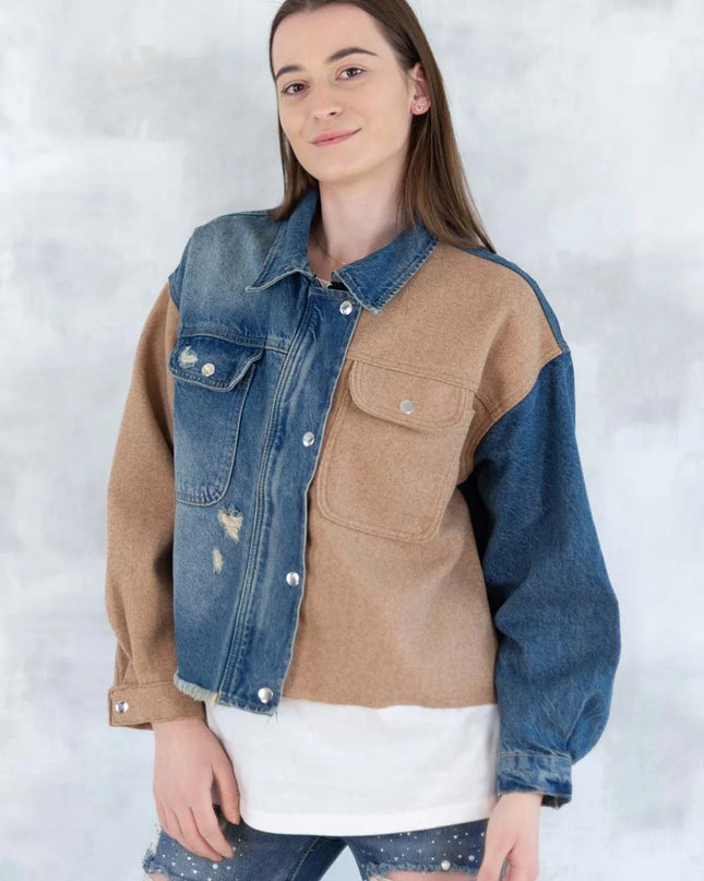Jachetă oversized în două tonuri - Mix Soft Modal & Recycled 7007-012 - NIZIA