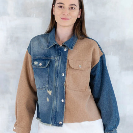 Jachetă oversized în două tonuri - Mix Soft Modal & Recycled 7007-012 - NIZIA