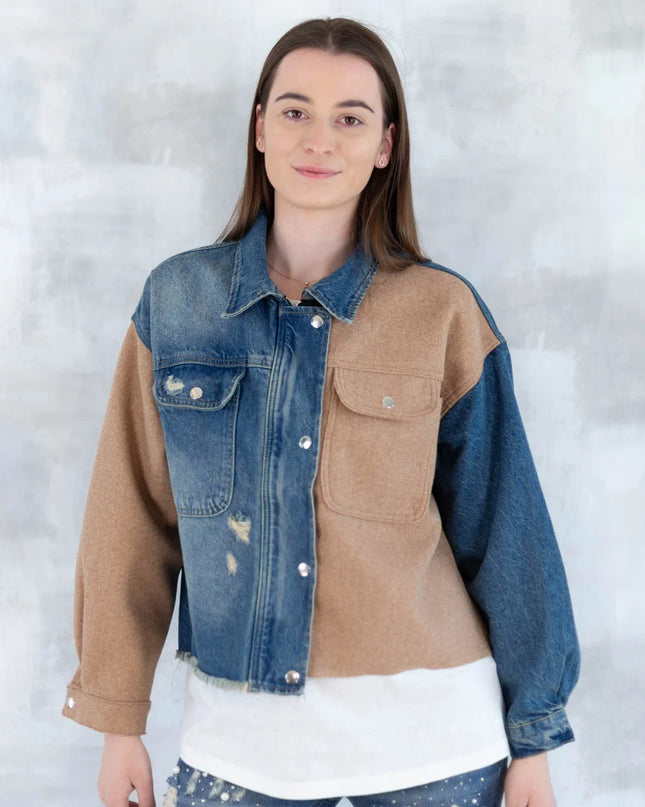 Jachetă oversized în două tonuri - Mix Soft Modal & Recycled 7007-012 - NIZIA