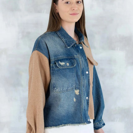 Jachetă oversized în două tonuri - Mix Soft Modal & Recycled 7007-012 - NIZIA