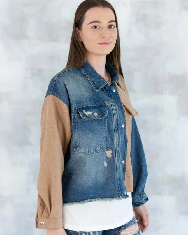 Jachetă oversized în două tonuri - Mix Soft Modal & Recycled 7007-012 - NIZIA