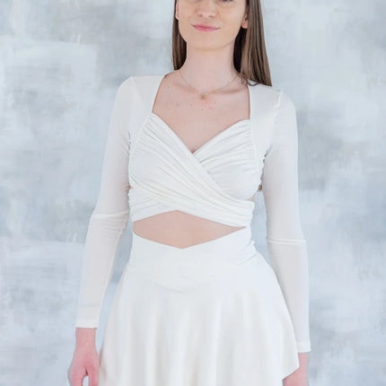 Top crop drapat alb - feminitate și lejeritate în mișcare 12019-017 - NIZIA