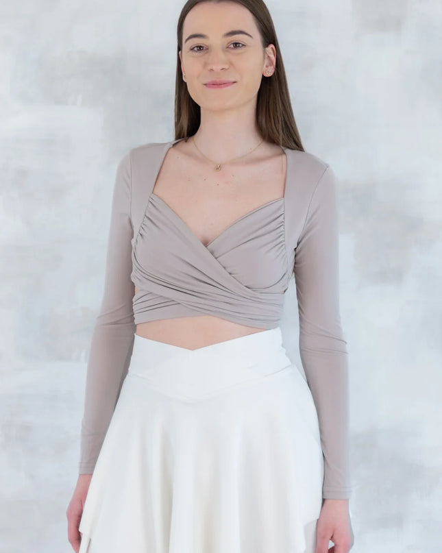 Top crop drapat crem - feminitate și lejeritate în mișcare 12020-017 - NIZIA