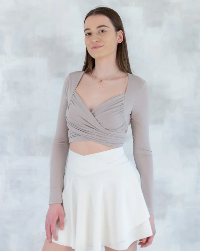 Top crop drapat crem - feminitate și lejeritate în mișcare 12020-017 - NIZIA