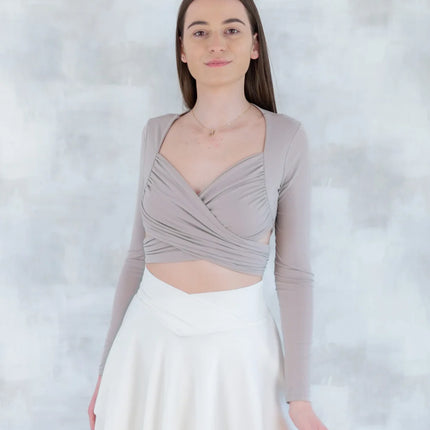 Top crop drapat crem - feminitate și lejeritate în mișcare 12020-017 - NIZIA