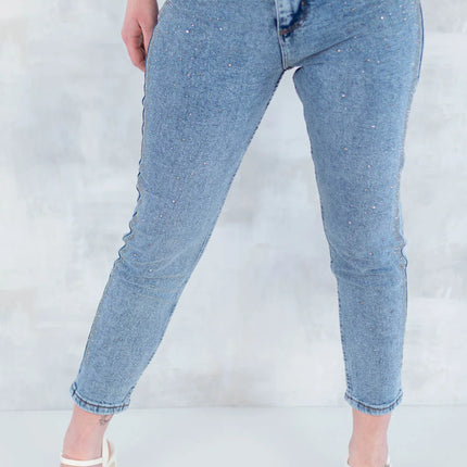 Blugi skinny cu strasuri fine – efect glitter 1005-006 - NIZIA