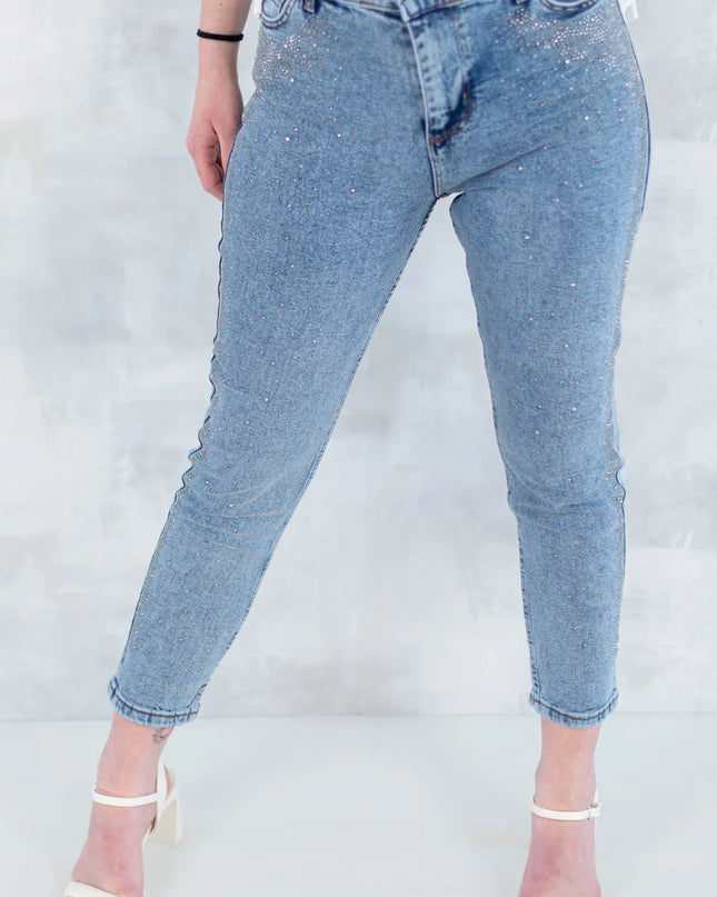 Blugi skinny cu strasuri fine – efect glitter 1005-006 - NIZIA