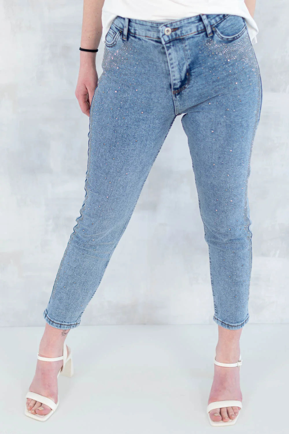 Blugi skinny cu strasuri fine – efect glitter 1005-006 - NIZIA