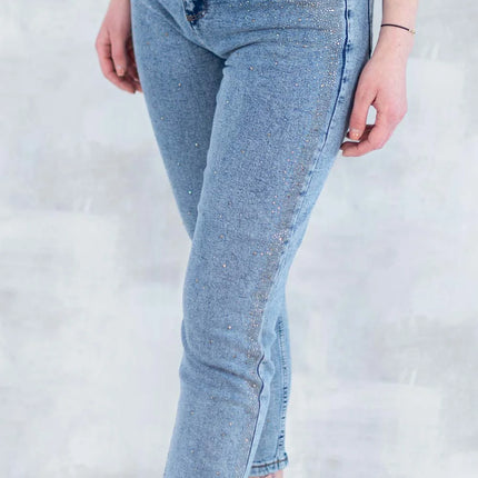 Blugi skinny cu strasuri fine – efect glitter 1005-006 - NIZIA