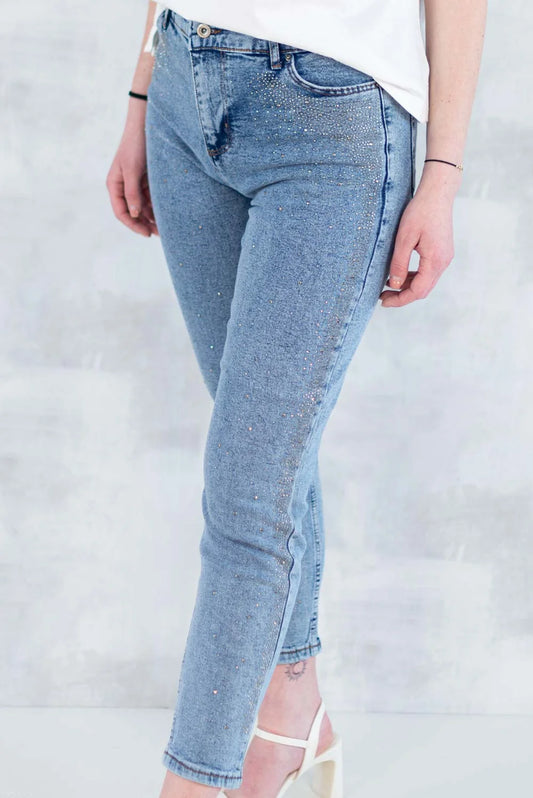 Blugi skinny cu strasuri fine – efect glitter 1005-006 - NIZIA