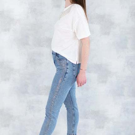 Blugi skinny cu strasuri fine – efect glitter 1005-006 - NIZIA