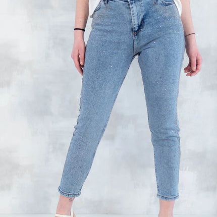 Blugi skinny cu strasuri fine – efect glitter 1005-006 - NIZIA