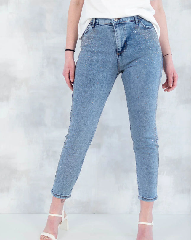 Blugi skinny cu strasuri fine – efect glitter 1005-006 - NIZIA