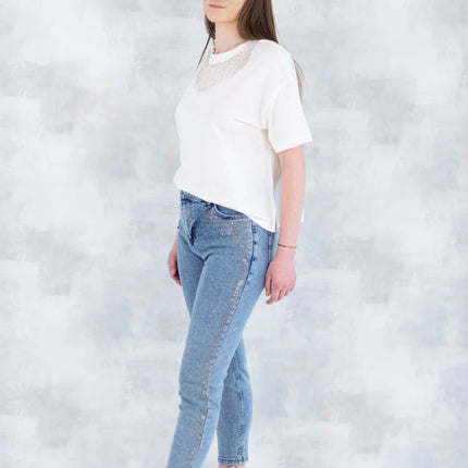Blugi skinny cu strasuri fine – efect glitter 1005-006 - NIZIA
