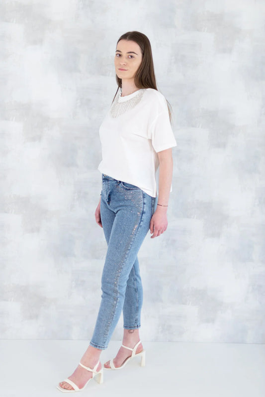 Blugi skinny cu strasuri fine – efect glitter 1005-006 - NIZIA