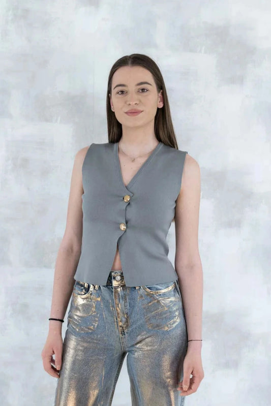 Vesta gri eleganta cu nasturi aurii 11002 - 014 - NIZIA