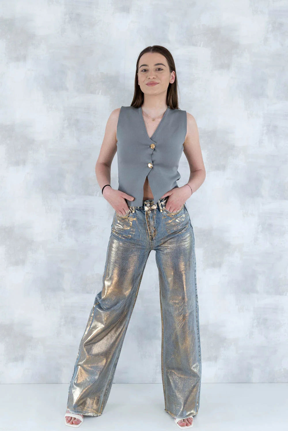 Vesta gri eleganta cu nasturi aurii 11002 - 014 - NIZIA