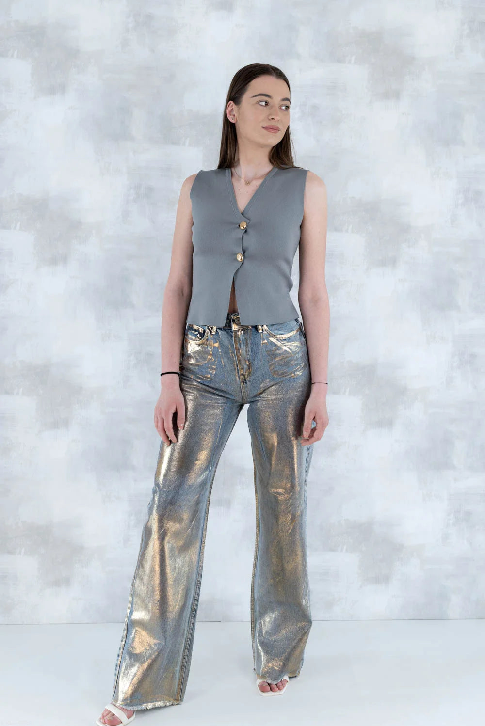 Vesta gri eleganta cu nasturi aurii 11002 - 014 - NIZIA