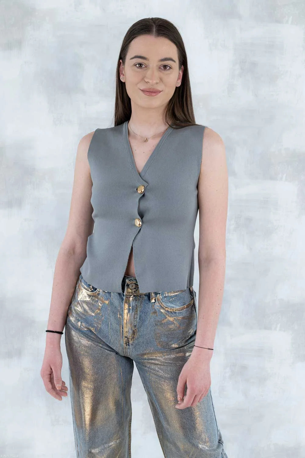 Vesta gri eleganta cu nasturi aurii 11002 - 014 - NIZIA