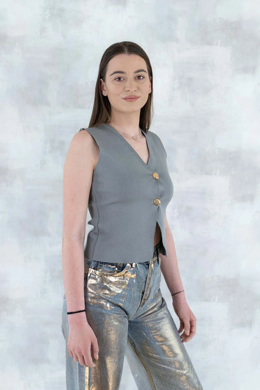 Vesta gri eleganta cu nasturi aurii 11002 - 014 - NIZIA