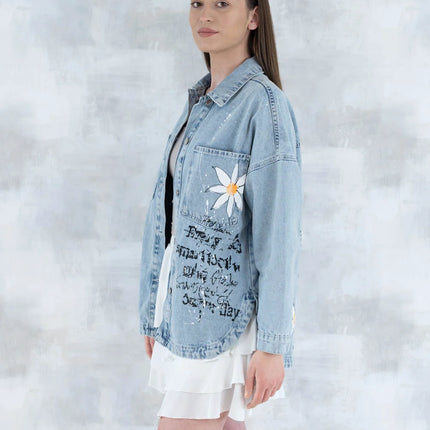 Jachetă din denim cu imprimeu floral 7002 - 008 - NIZIA