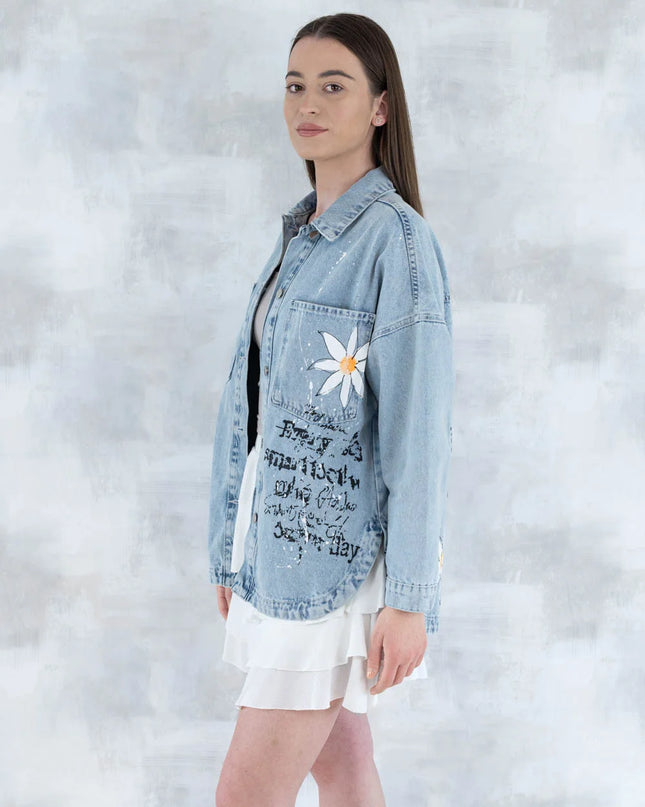 Jachetă din denim cu imprimeu floral 7002 - 008 - NIZIA