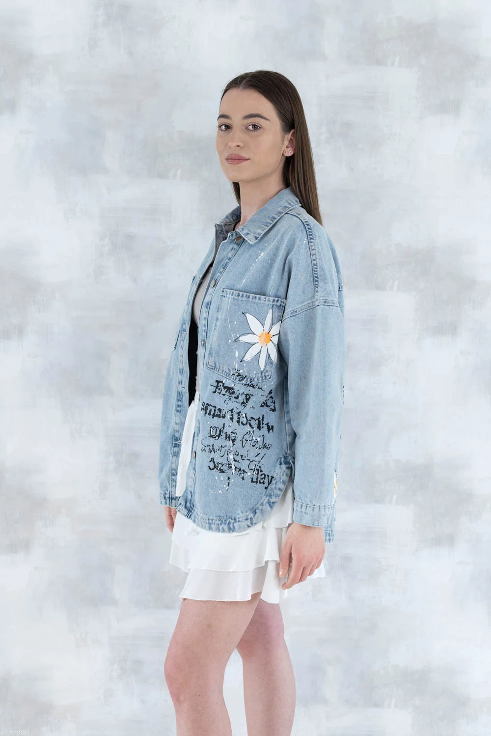 Jachetă din denim cu imprimeu floral 7002 - 008 - NIZIA