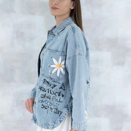 Jachetă din denim cu imprimeu floral 7002 - 008 - NIZIA