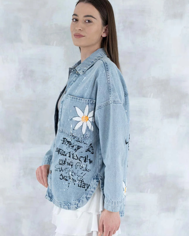 Jachetă din denim cu imprimeu floral 7002 - 008 - NIZIA