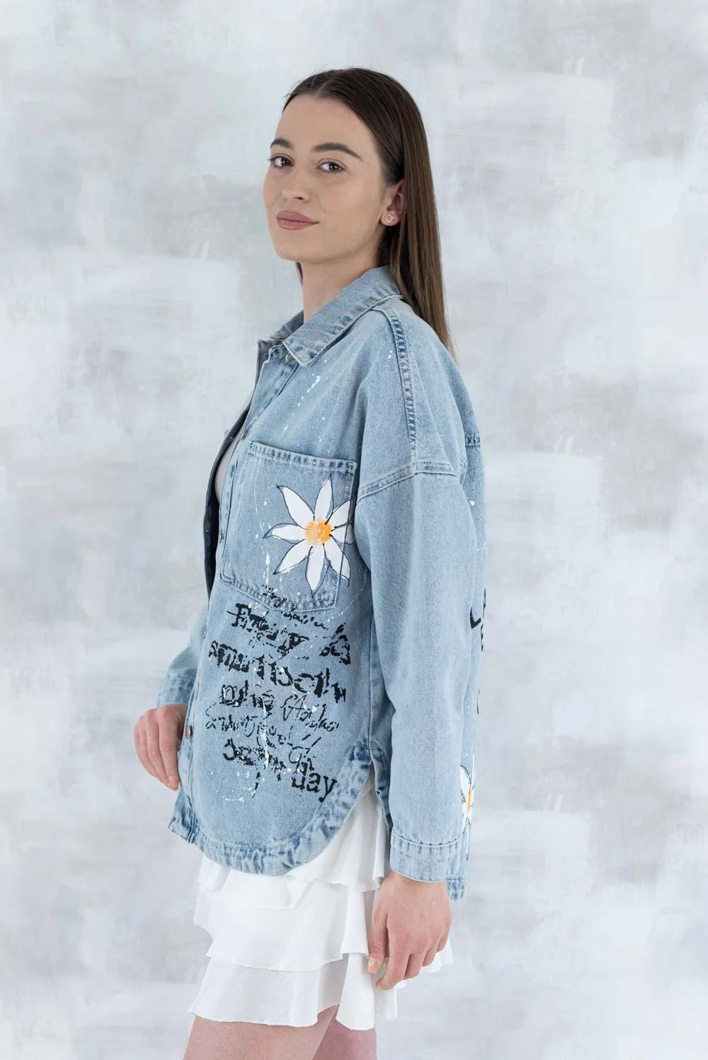 Jachetă din denim cu imprimeu floral 7002 - 008 - NIZIA