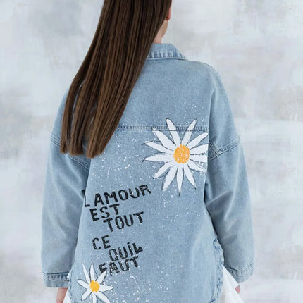 Jachetă din denim cu imprimeu floral 7002 - 008 - NIZIA