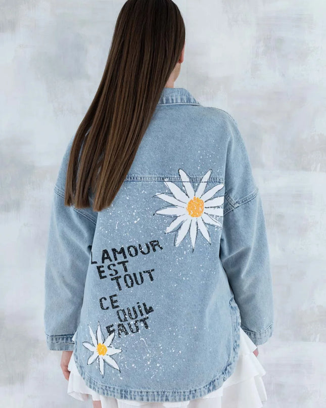 Jachetă din denim cu imprimeu floral 7002 - 008 - NIZIA