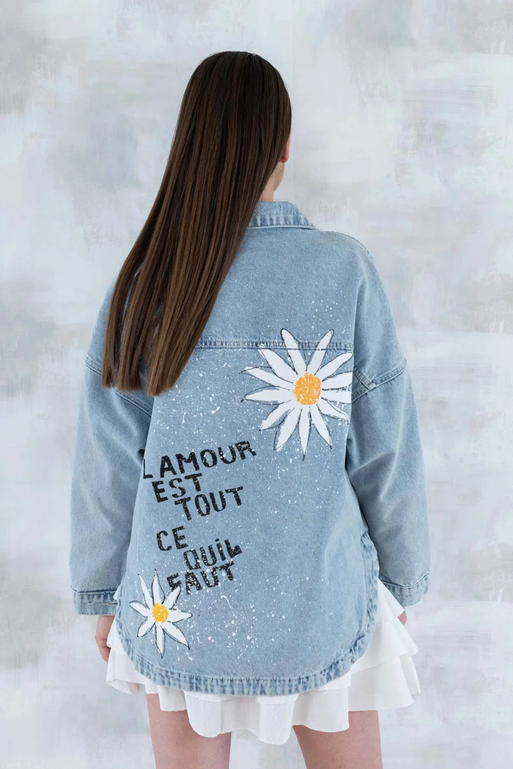 Jachetă din denim cu imprimeu floral 7002 - 008 - NIZIA