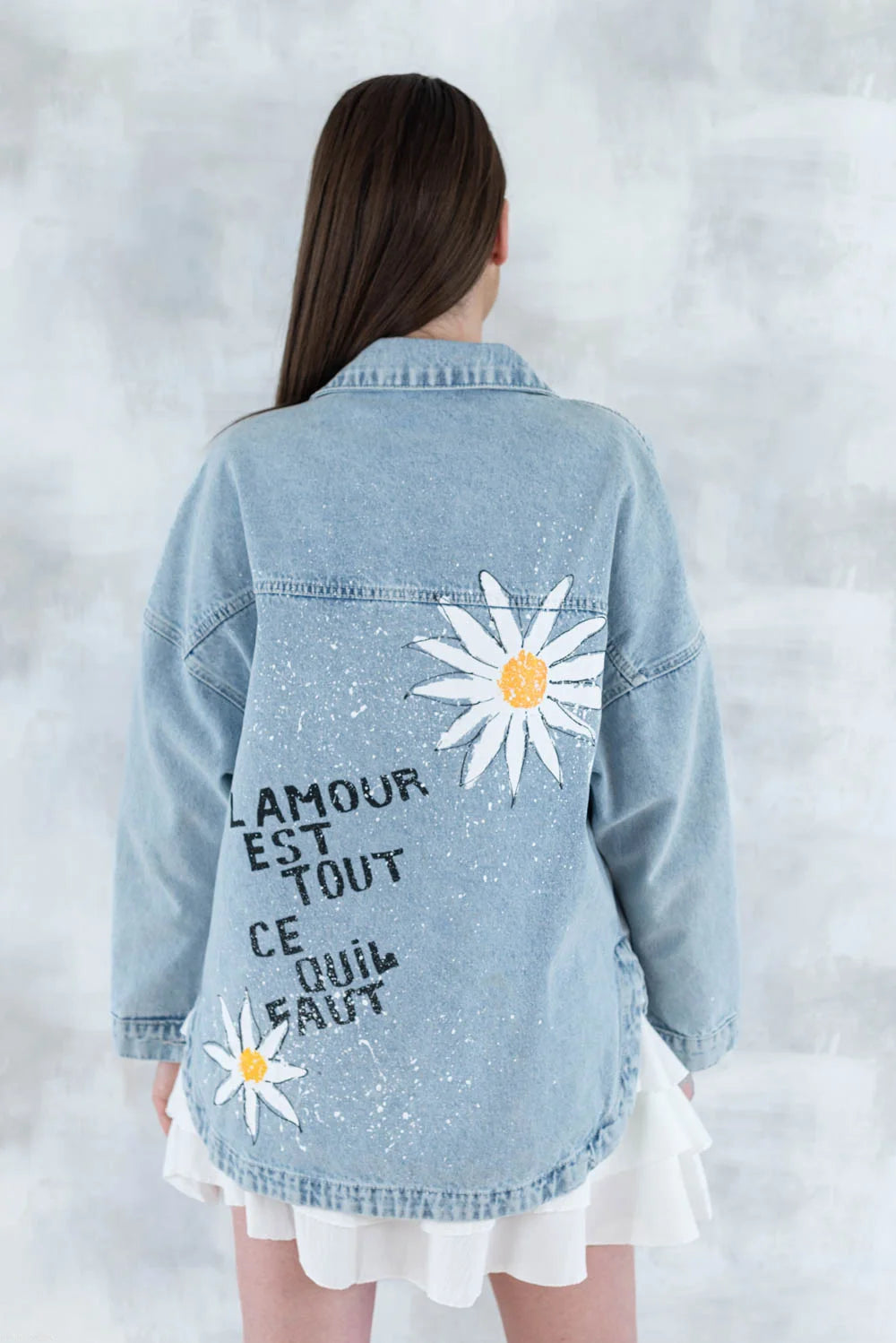 Jachetă din denim cu imprimeu floral 7002 - 008 - NIZIA