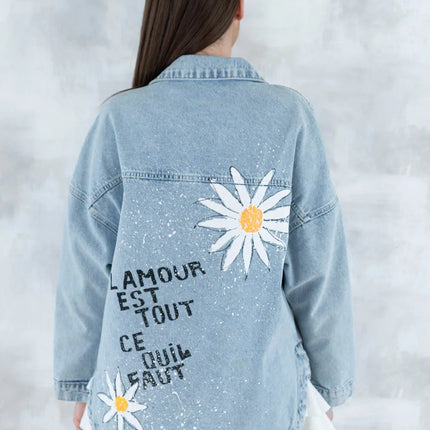Jachetă din denim cu imprimeu floral 7002 - 008 - NIZIA