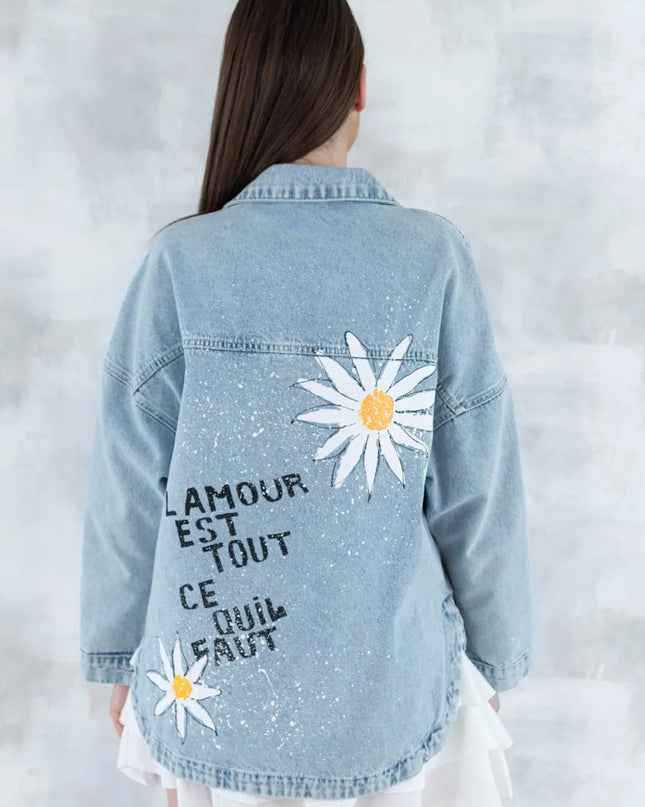 Jachetă din denim cu imprimeu floral 7002 - 008 - NIZIA