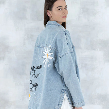 Jachetă din denim cu imprimeu floral 7002 - 008 - NIZIA
